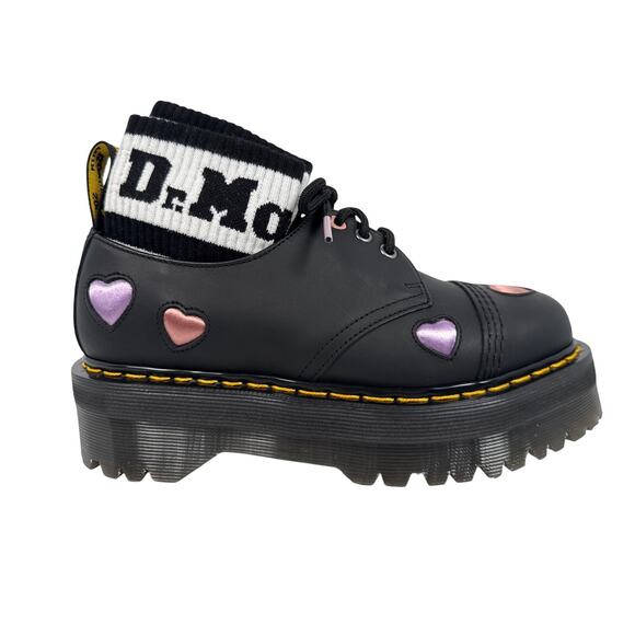 Dr. Martens Shoes - Dr Martens 1461 Quad Heart Platform Oxford Black Leather Pink Womens 8 30604001